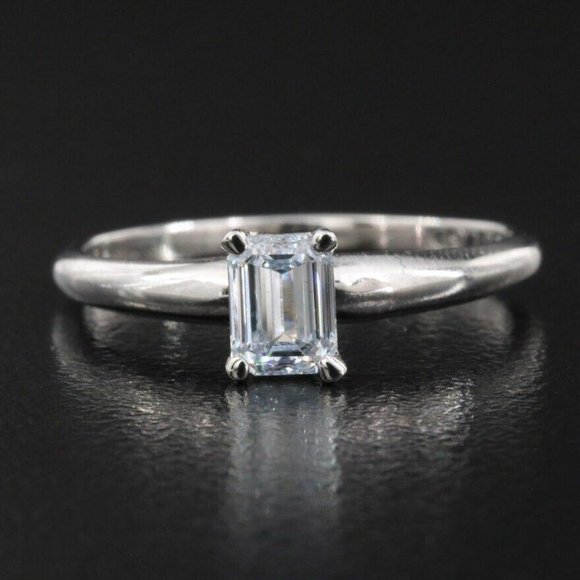 Size 7 14K White Gold 0.55 ct Lab Grown Emerald Cut Diamond Ring - Picture 1 of 7